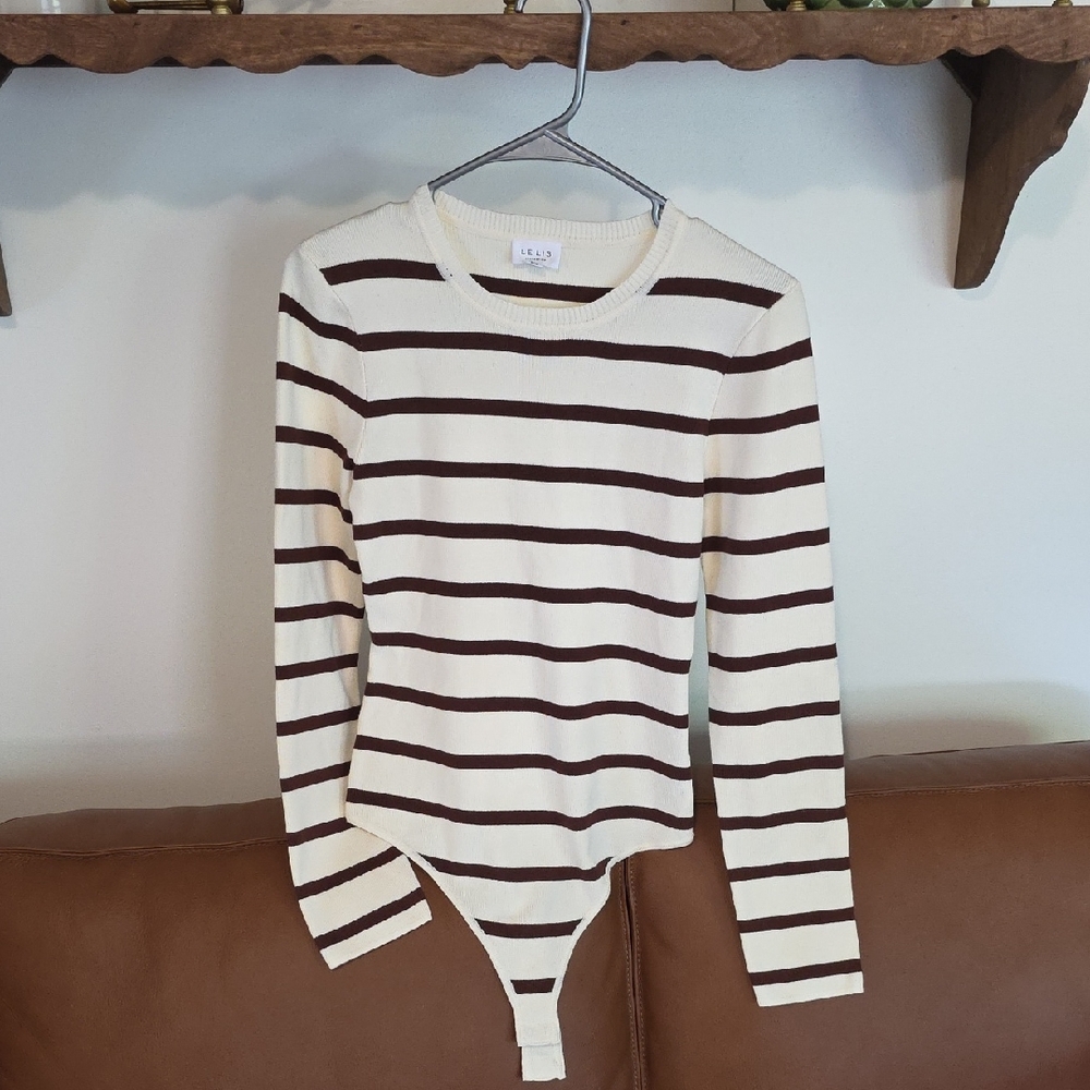 Le Lis Cream and Brown Striped Long Sleeve